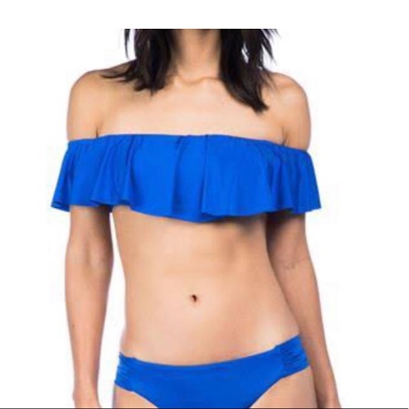 NWT MONACO SOLIDS OFF THE SHOULDER RUFFLE BANDEAU TOP - Picture 3 of 10